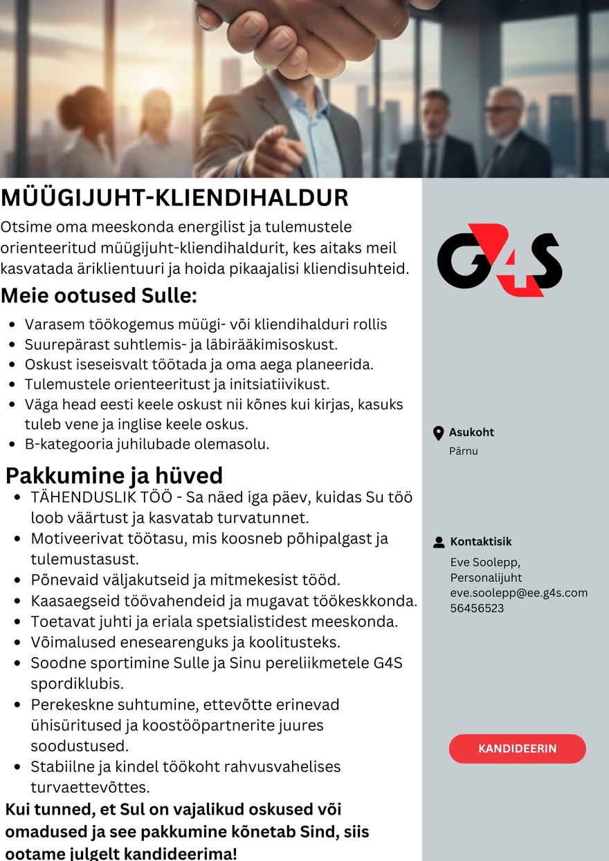 AS G4S Eesti Müügijuht-kliendihaldur