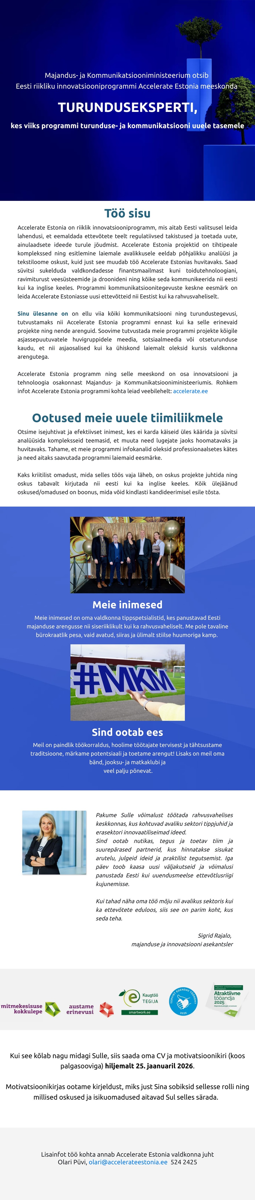 Majandus- ja kommunikatsiooniministeerium Accelerate Estonia turundusekspert