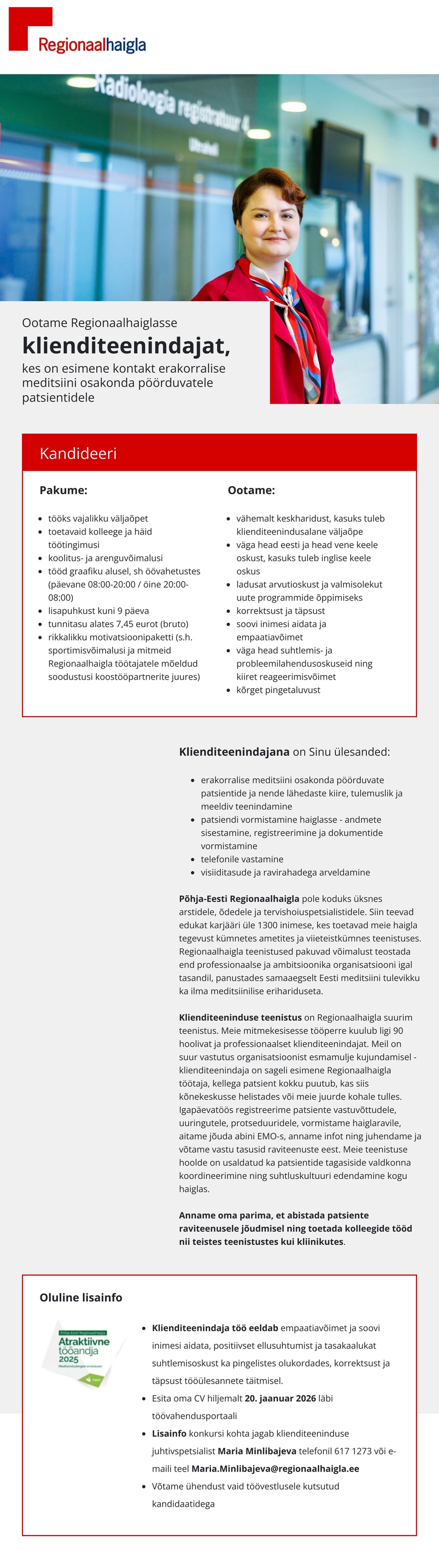 Põhja-Eesti Regionaalhaigla Klienditeenindaja