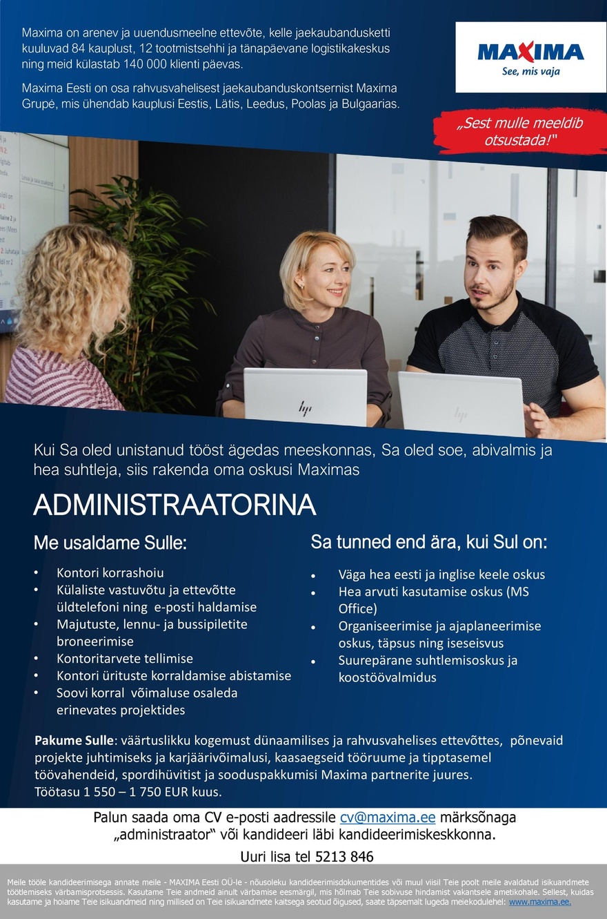 Maxima Eesti OÜ Administraator