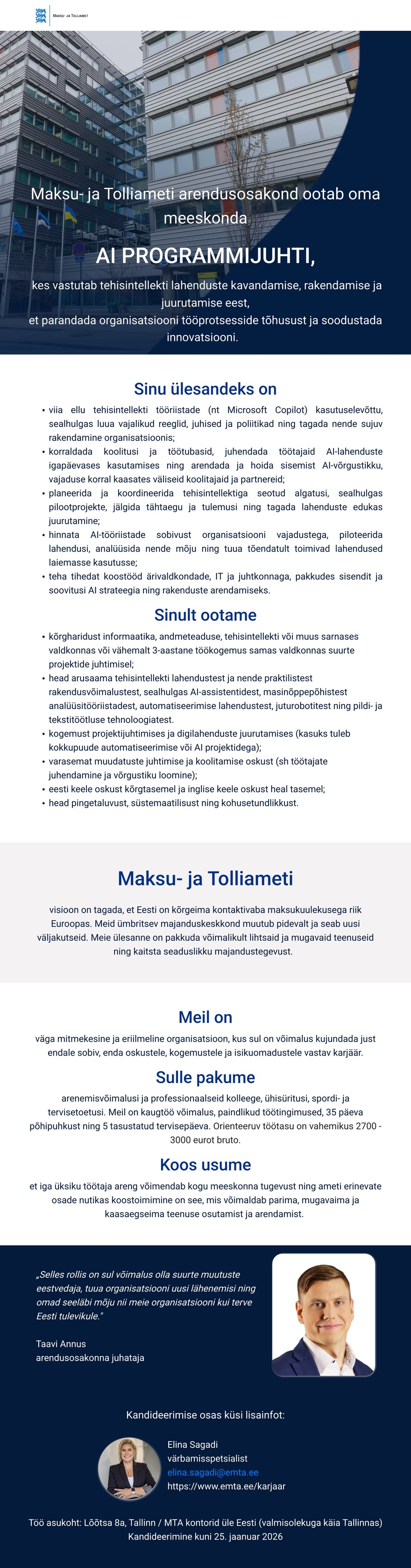 Maksu- ja Tolliamet AI programmijuht