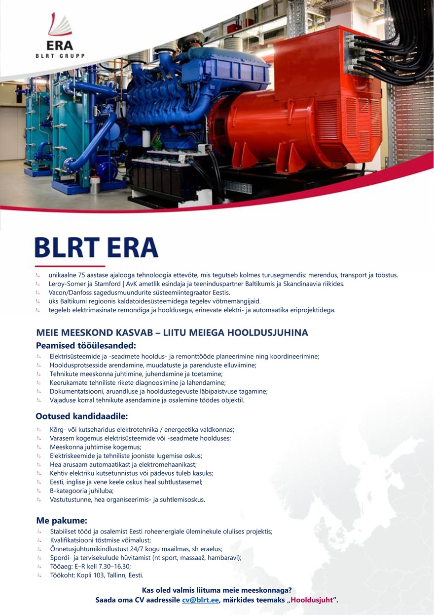 BLRT ERA AS Hooldusjuht