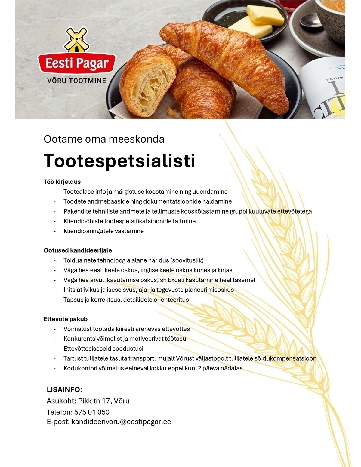 CRISTELLA VT OÜ Tootespetsialist