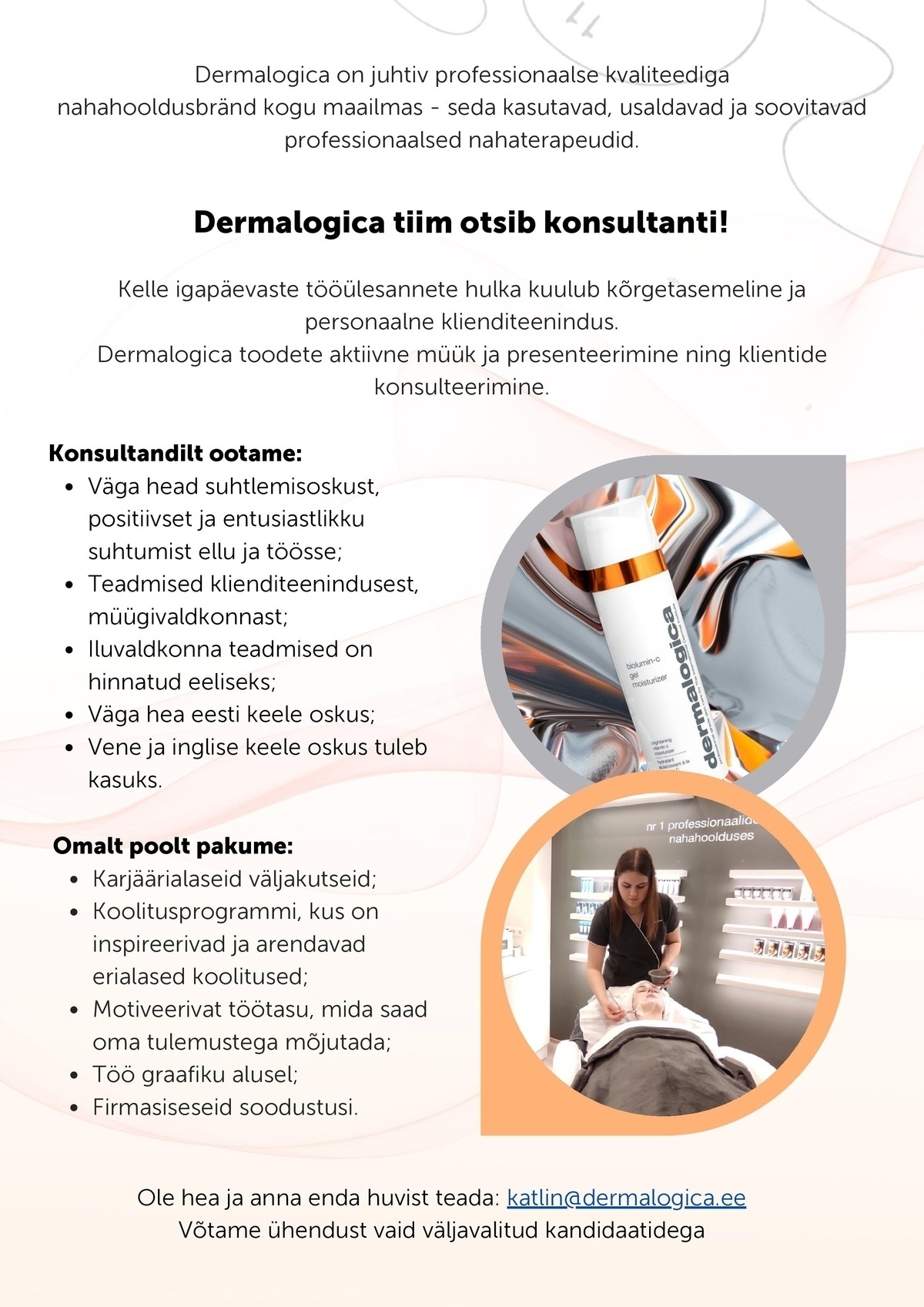 Kivilaine OÜ Ülemiste Dermalogica konsultant (0.75 koormusega)