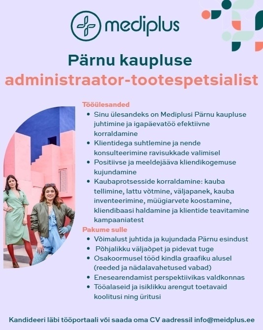 MEDI PLUS ESTONIA OÜ Administraator-tootespetsialist
