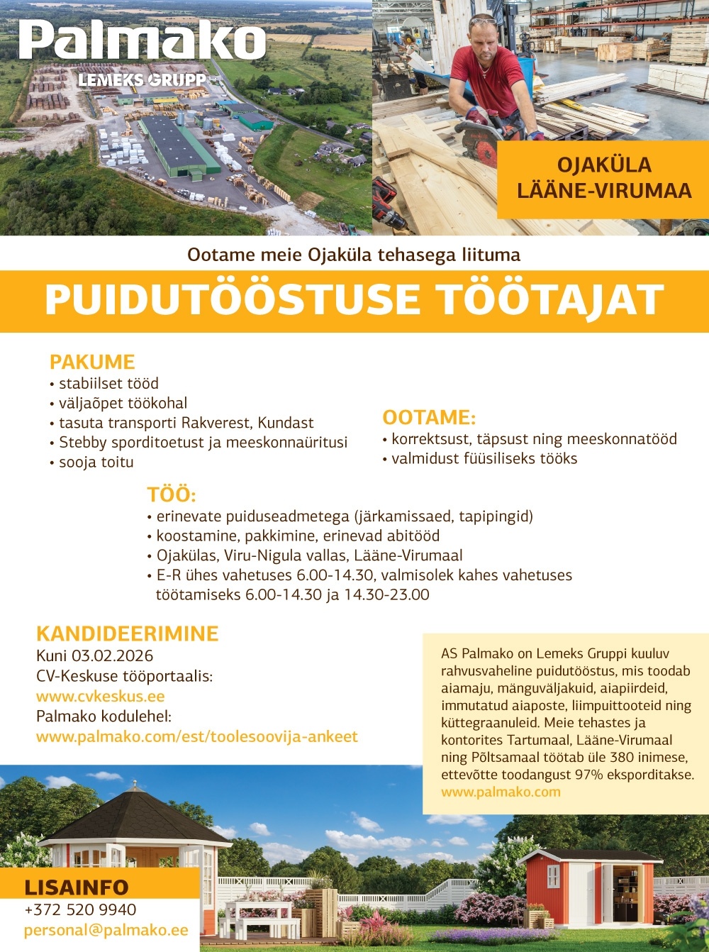 Palmako AS Puidutööstuse töötaja Ojaküla