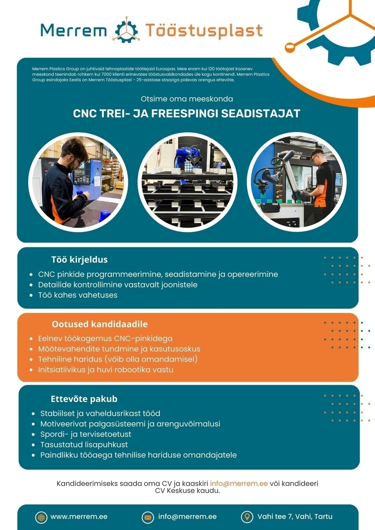 Merrem Tööstusplast OÜ CNC TREI- JA FREESPINGI SEADISTAJA