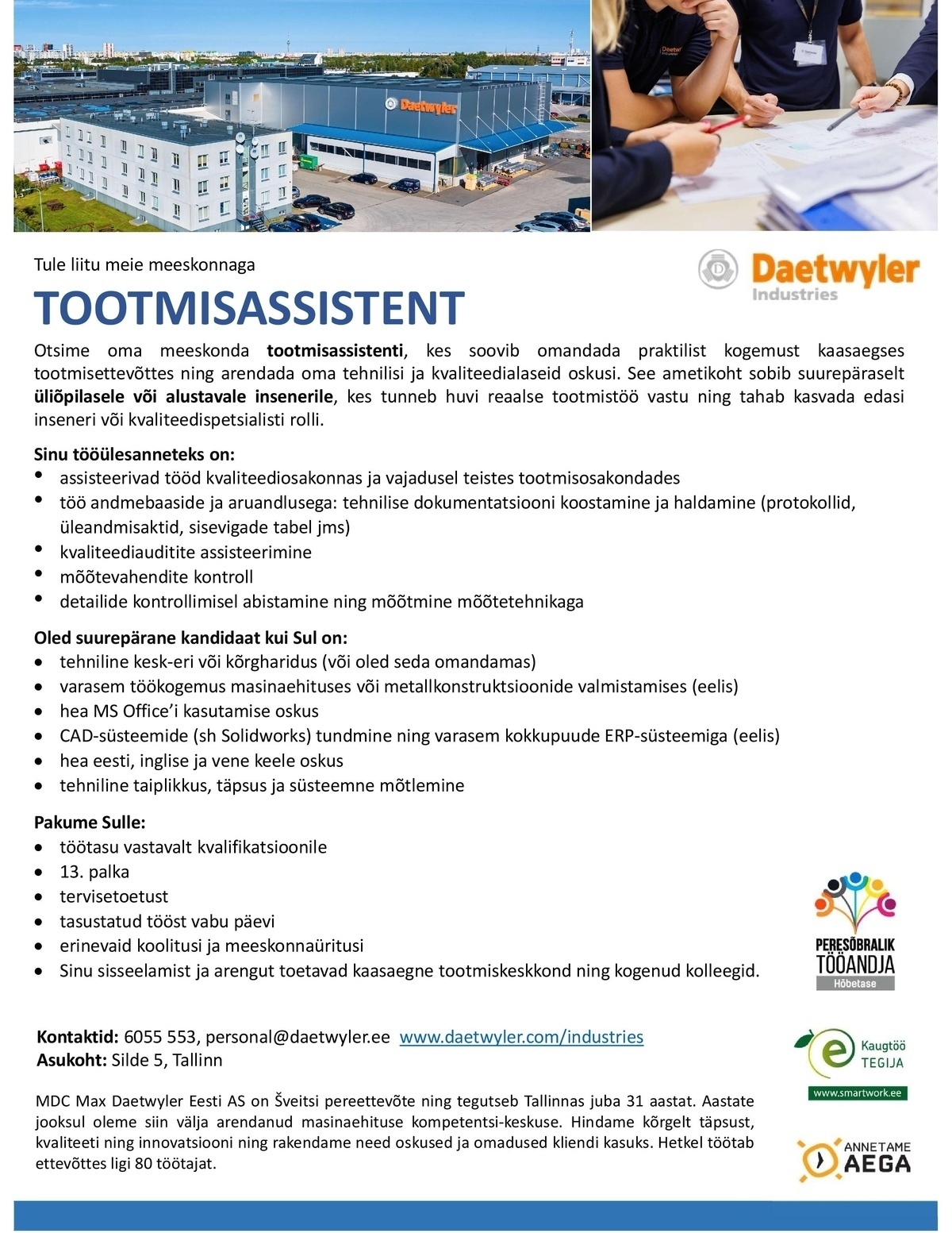 MDC Max Daetwyler Eesti AS Tootmisassistent