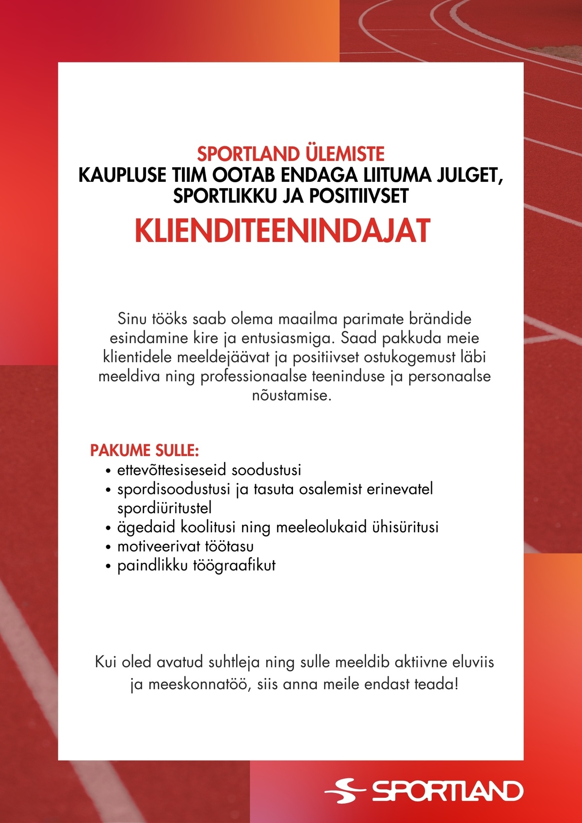 Sportland Eesti Sportland Ülemiste klienditeenindaja