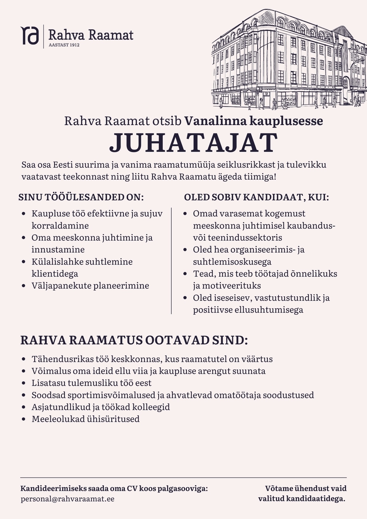 Rahva Raamat AS Rahva Raamatu Vanalinna kaupluse juhataja