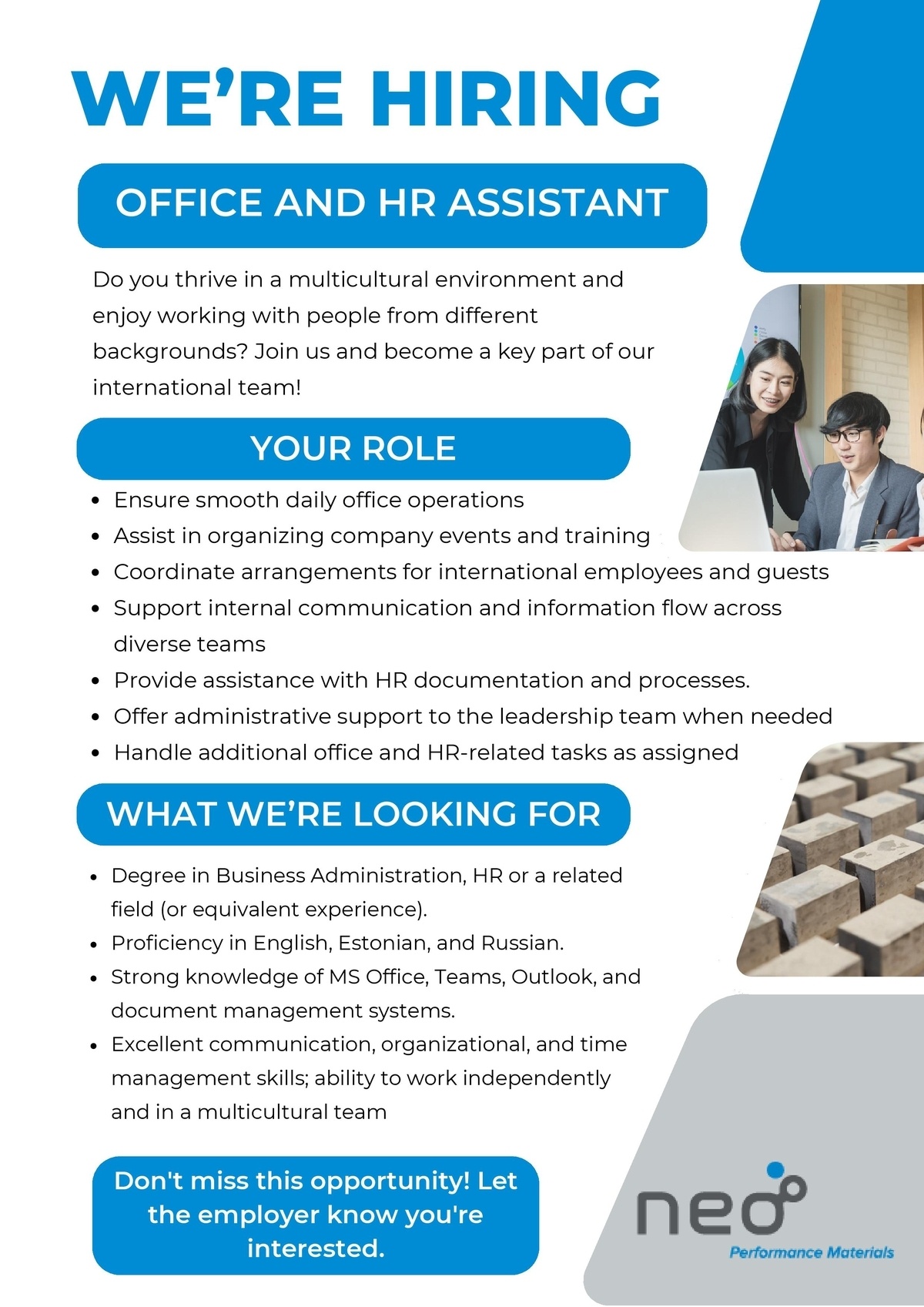 NPM Narva OÜ OFFICE AND HR ASSISTANT