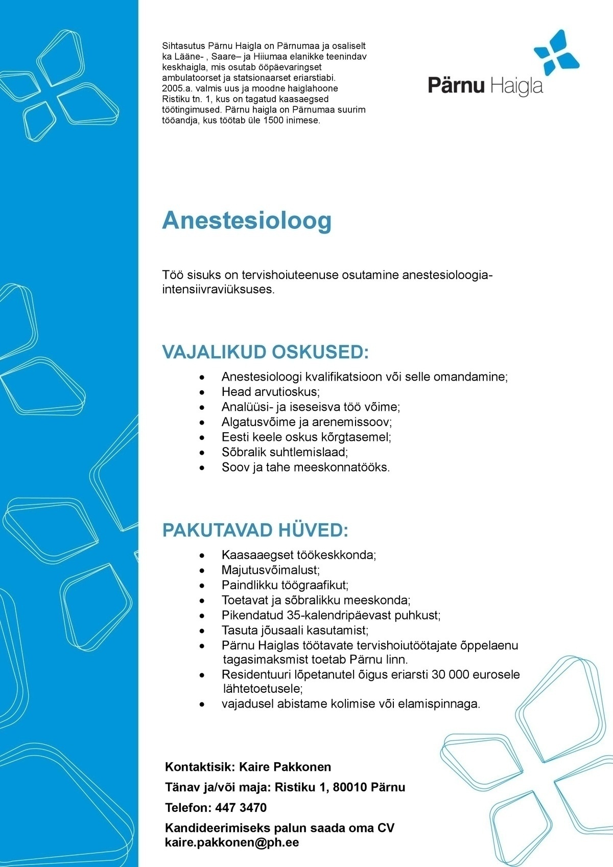 Pärnu Haigla SA Anestesioloog