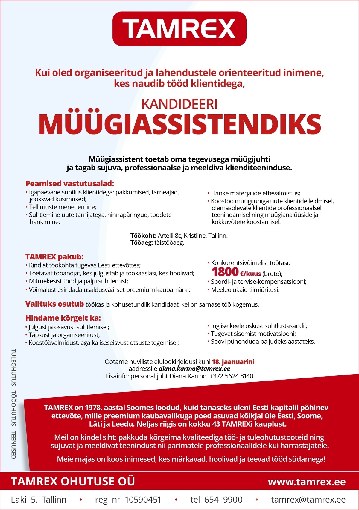 Tamrex Ohutuse OÜ Müügiassistent