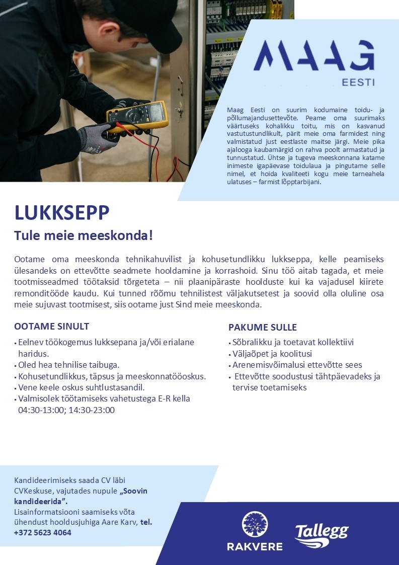 Maag Eesti AS Lukksepp