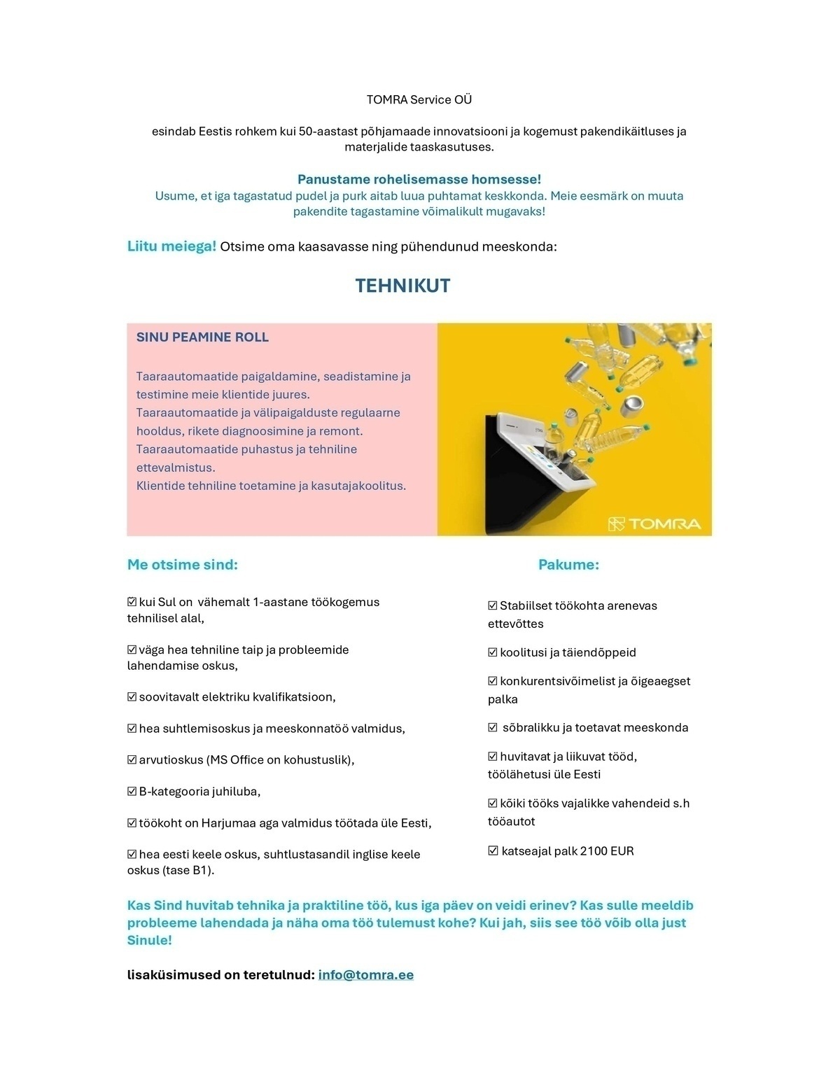 TOMRA SERVICE OÜ Tehnik