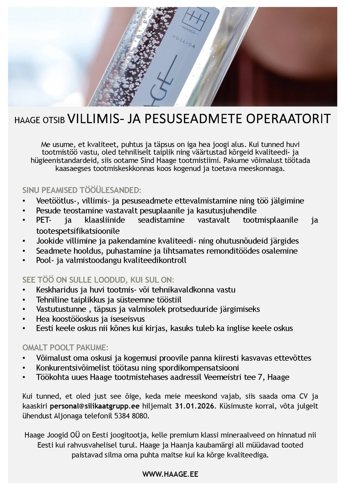 Haage Joogid OÜ Villimis- ja pesuseadmete operaator