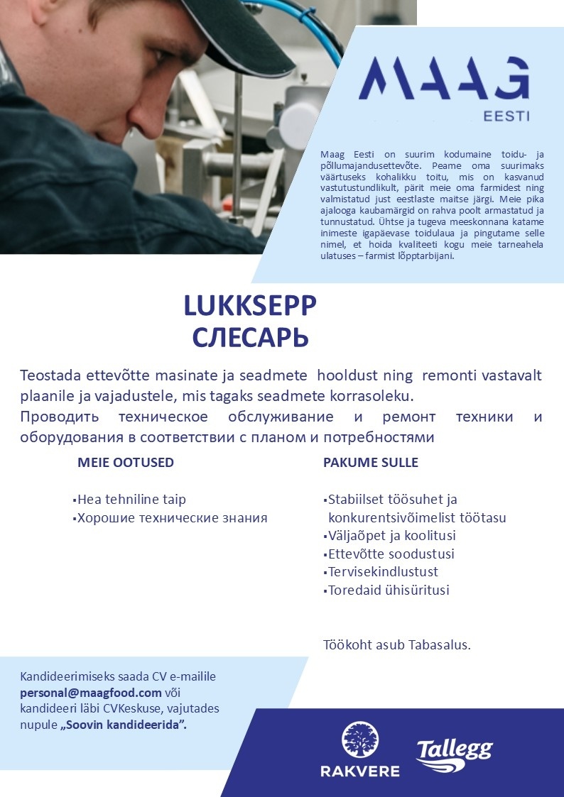 Maag Eesti AS Lukksepp