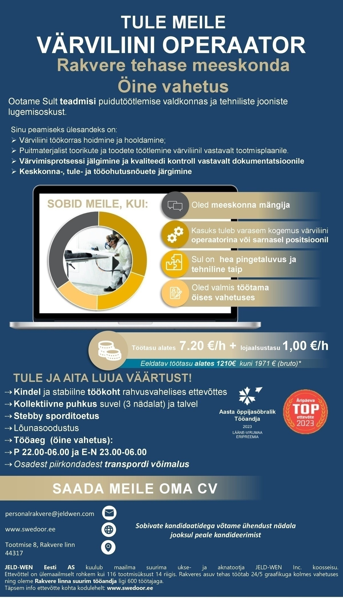 JELD-WEN EESTI AS Värviliini operaator öine vahetus (Rakvere Tehasesse)