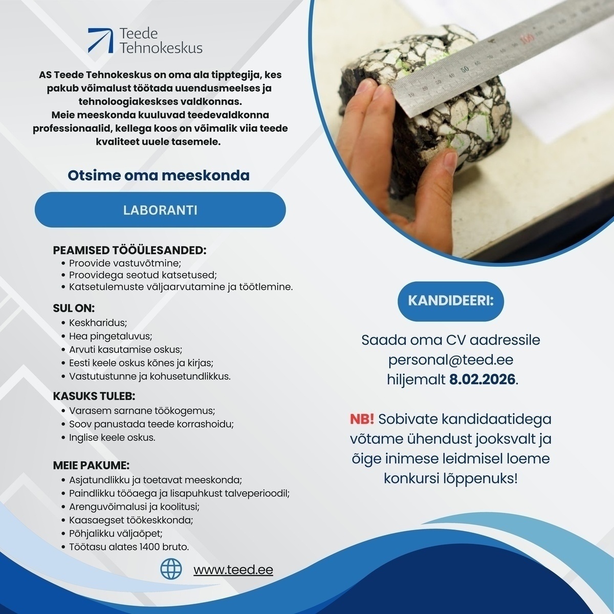 Teede Tehnokeskus AS Laborant