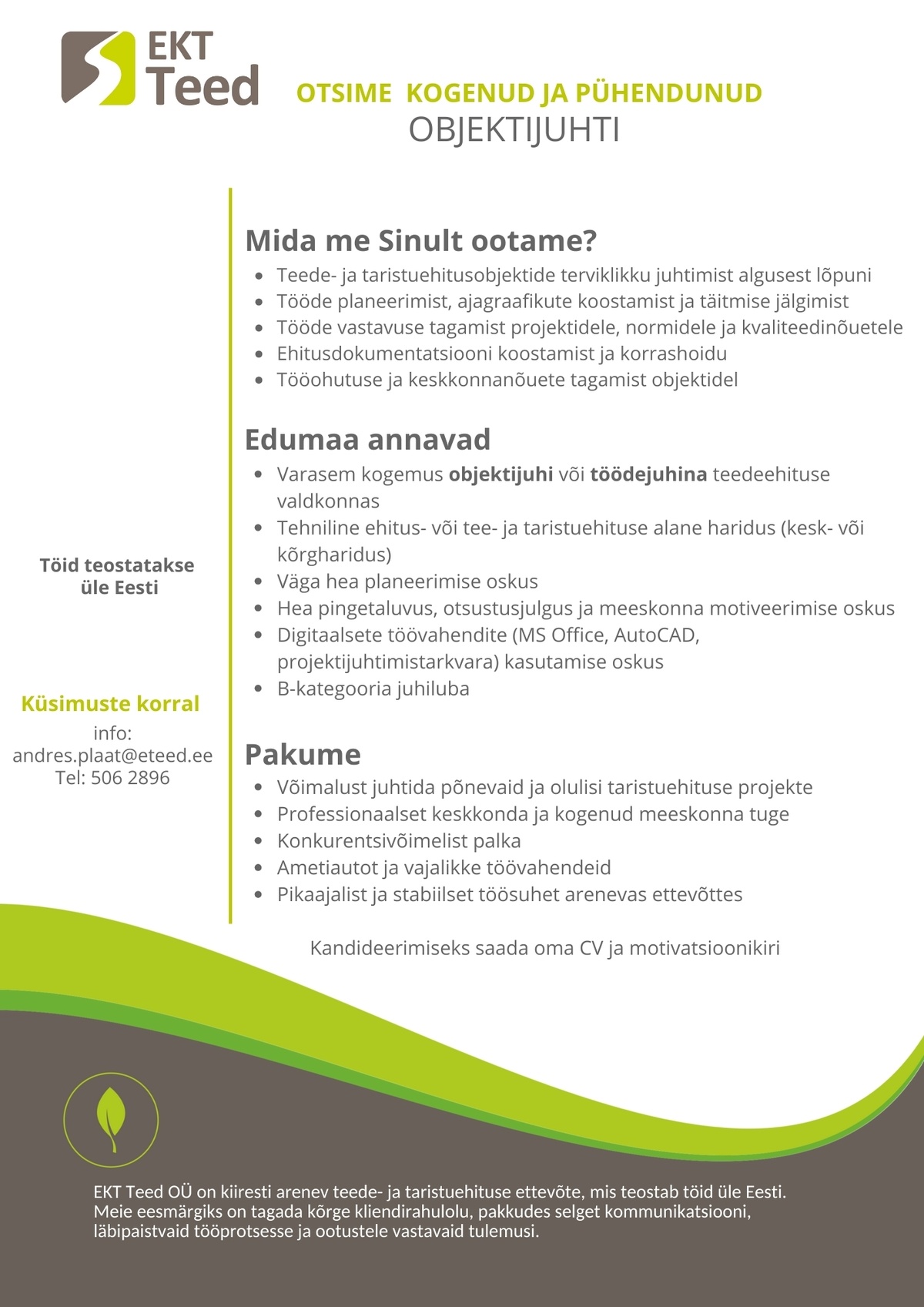 EKT Teed OÜ Objektijuht