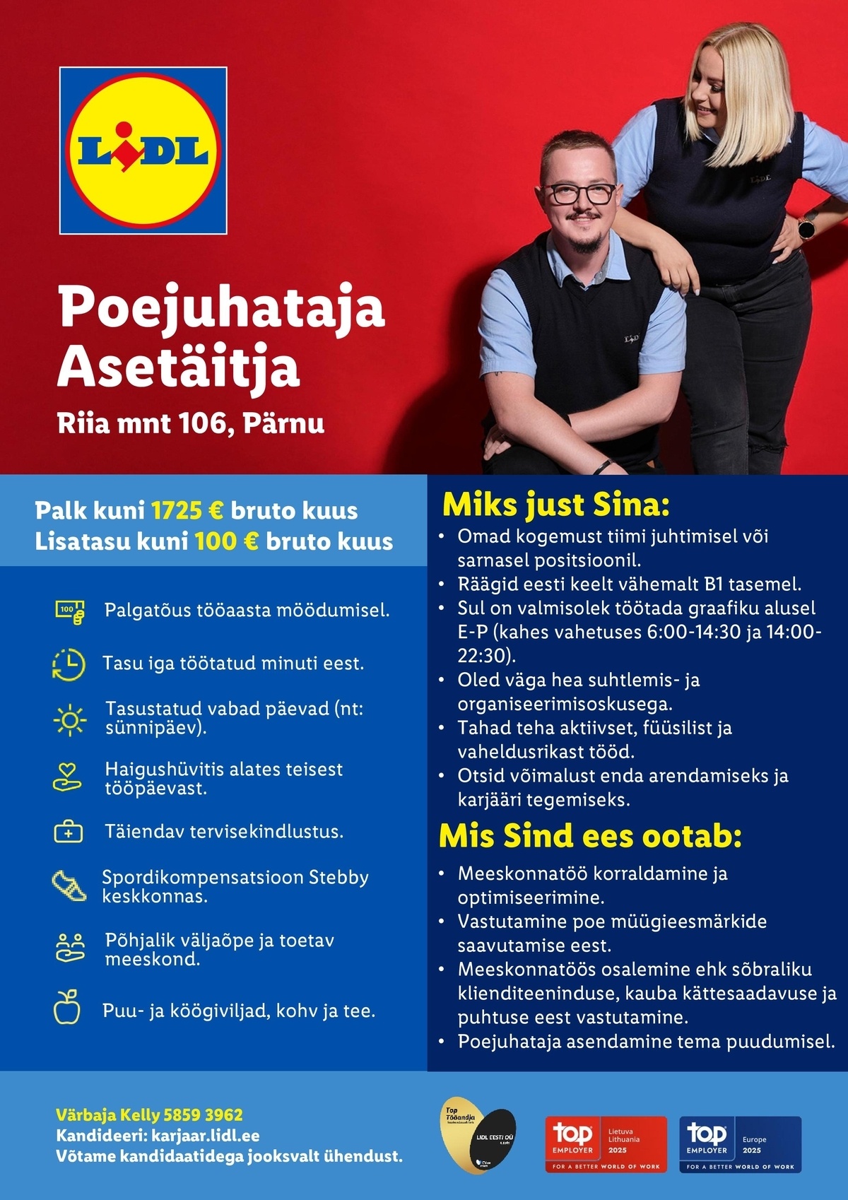 Lidl Eesti OÜ Pärnu poejuhataja asetäitja (Riia mnt 106, Pärnu)