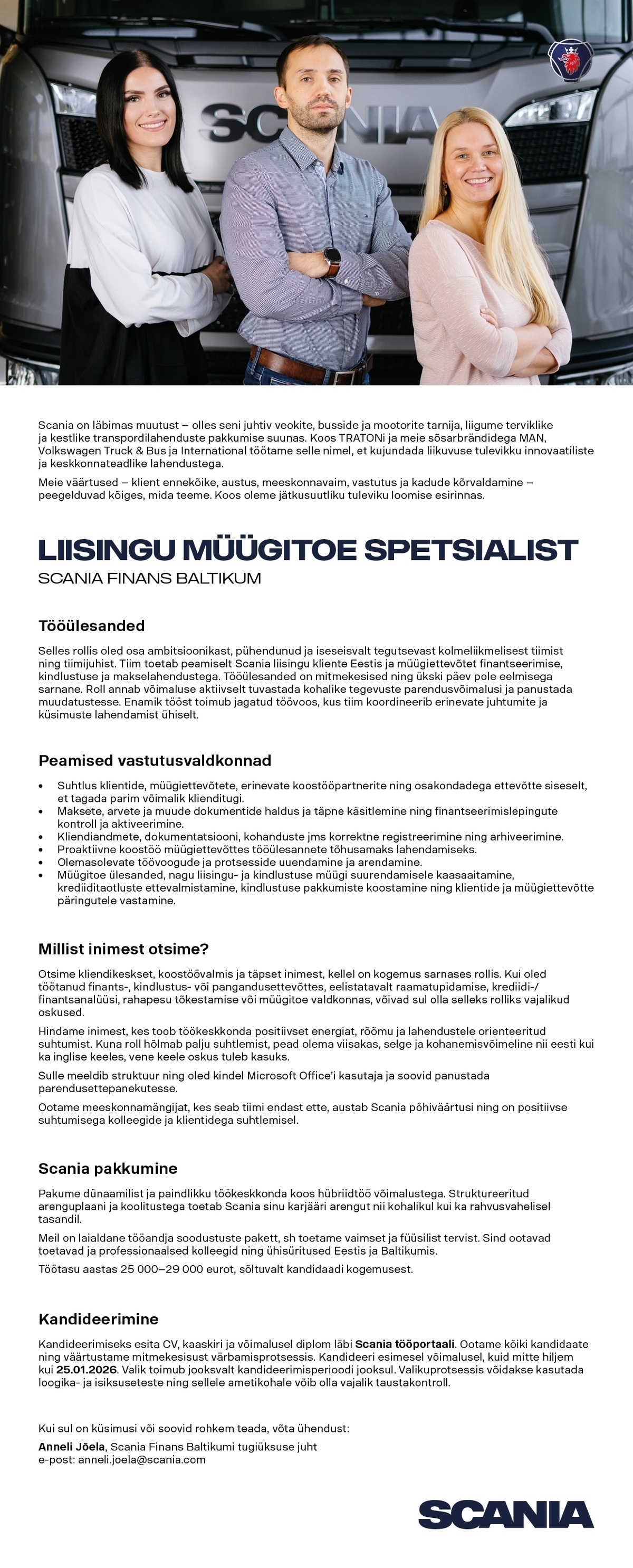 Scania Eesti AS Liisingu müügitoe spetsialist