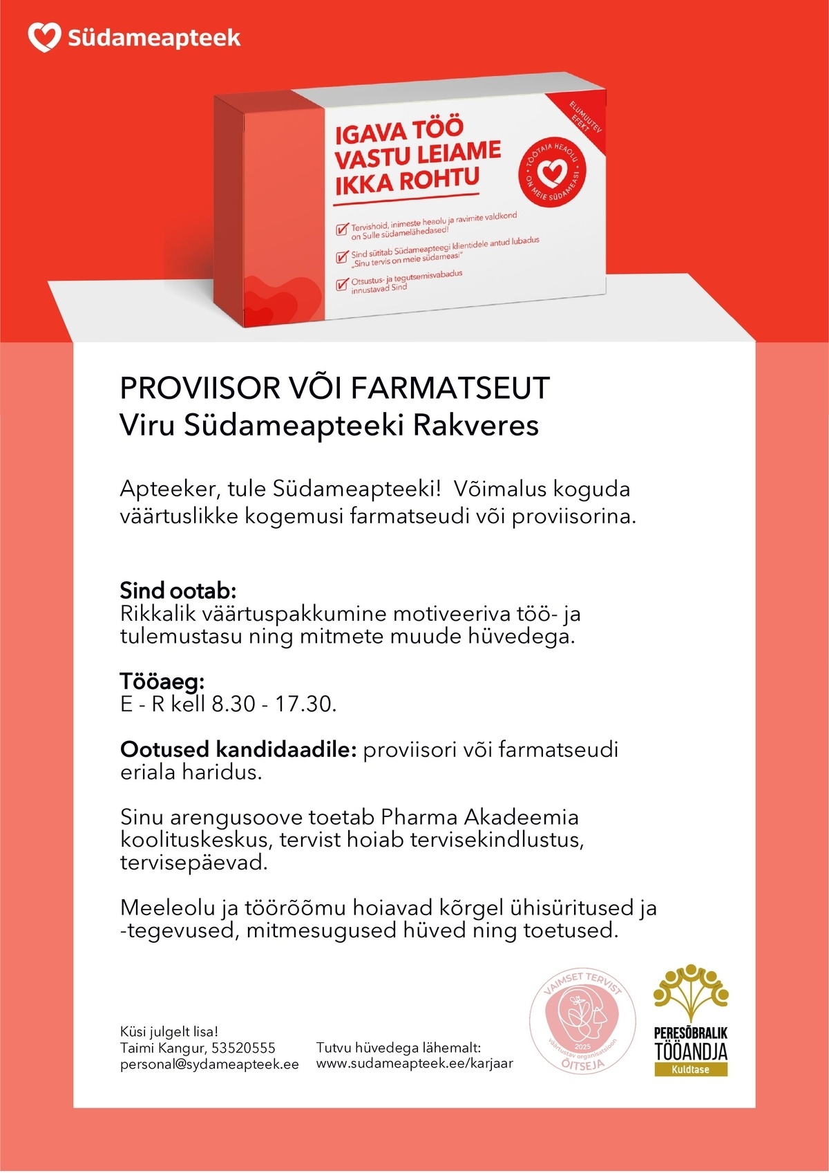 PHARMA HOLDING OÜ FARMATSEUT VÕI PROVIISOR VIRU SÜDAMEAPTEEGIS