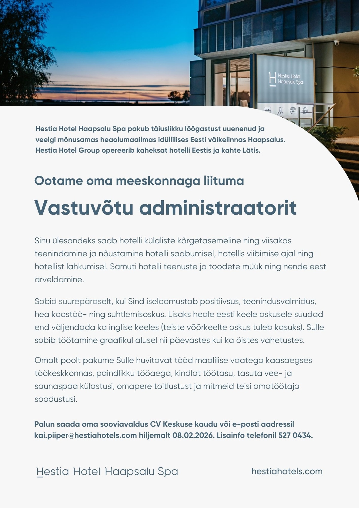 Hestia Hotel Haapsalu Spa Vastuvõtu administraator