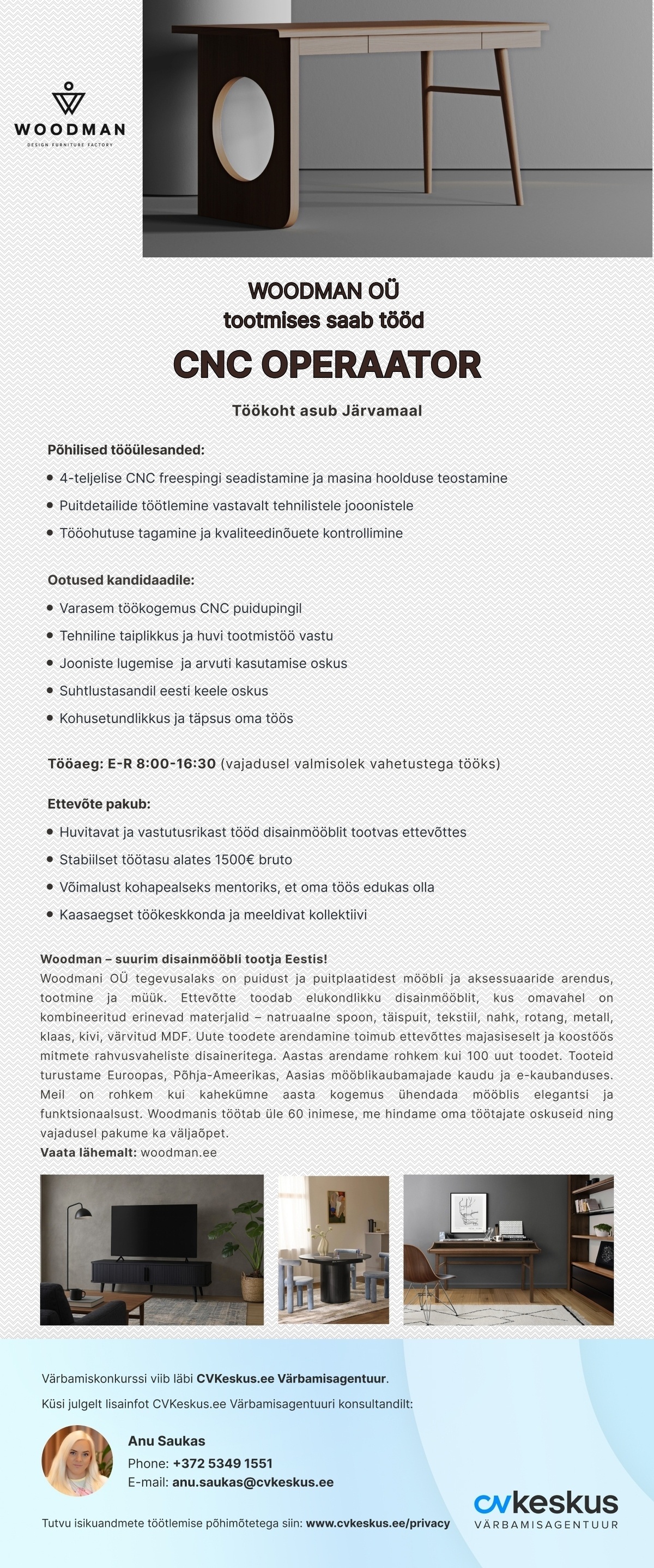 Woodman OÜ CNC OPERAATOR