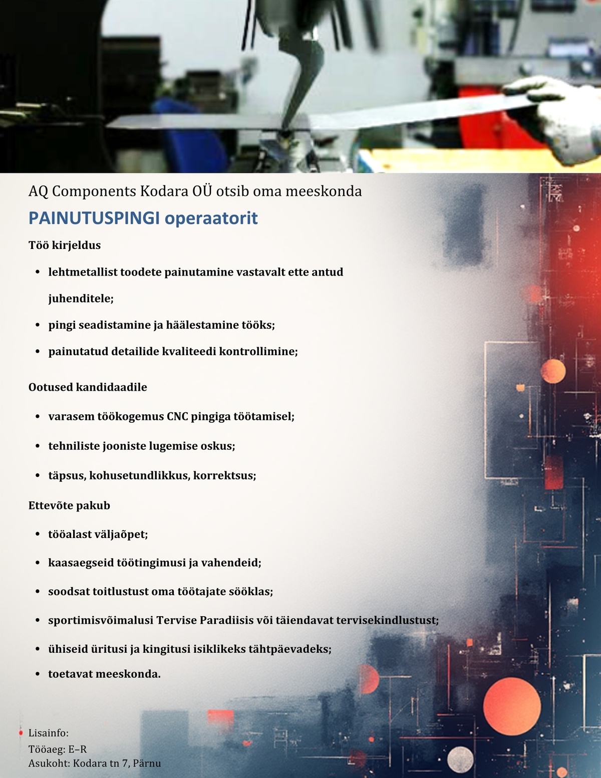 AQ Components Kodara OÜ Painutuspingi operaator