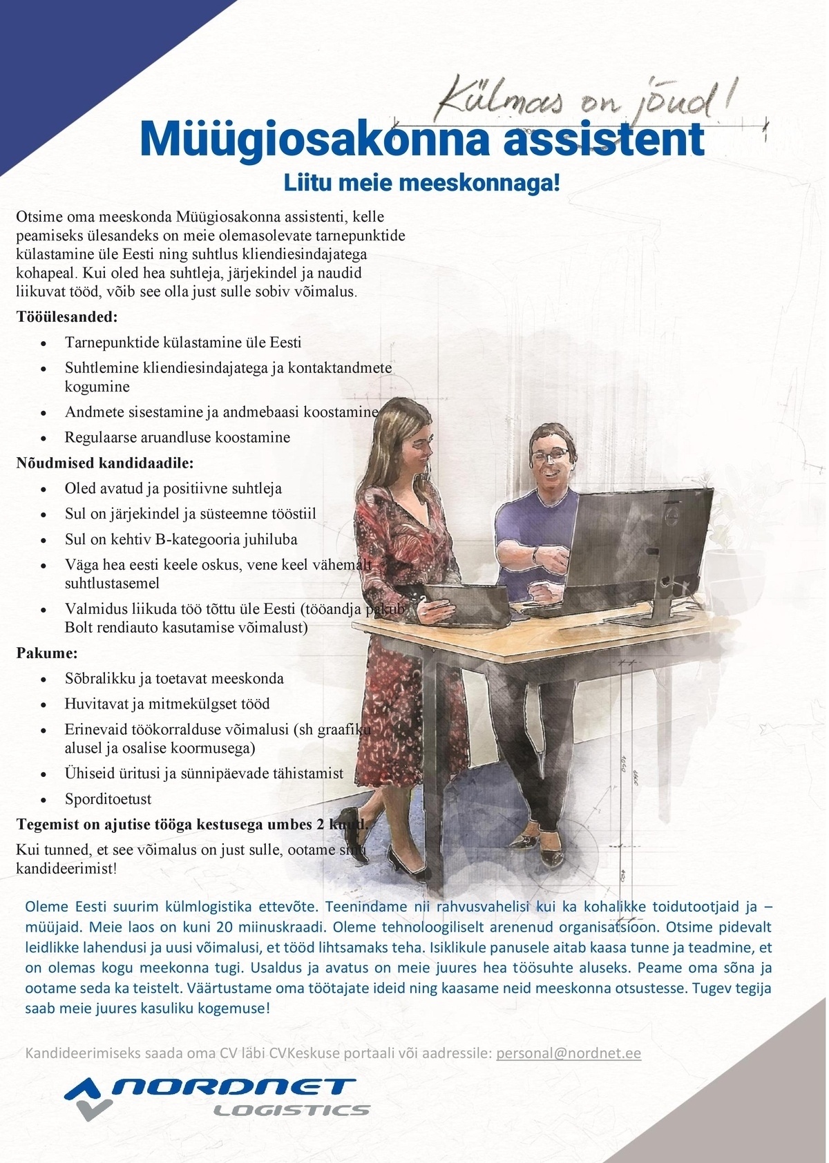 NORDNET OÜ Müügiosakonna assistent – ajutine töö