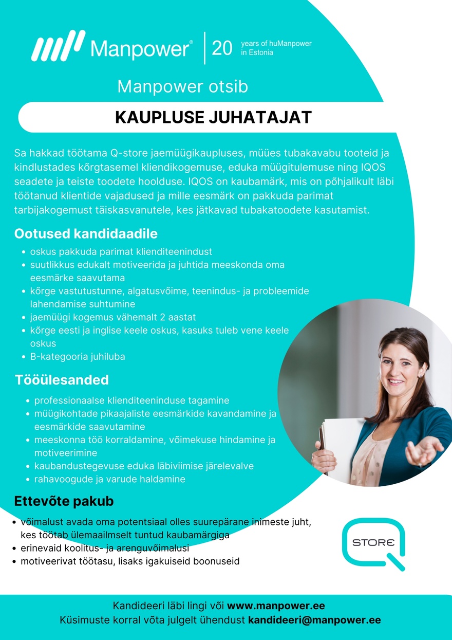 Manpower OÜ Kaupluse juhataja