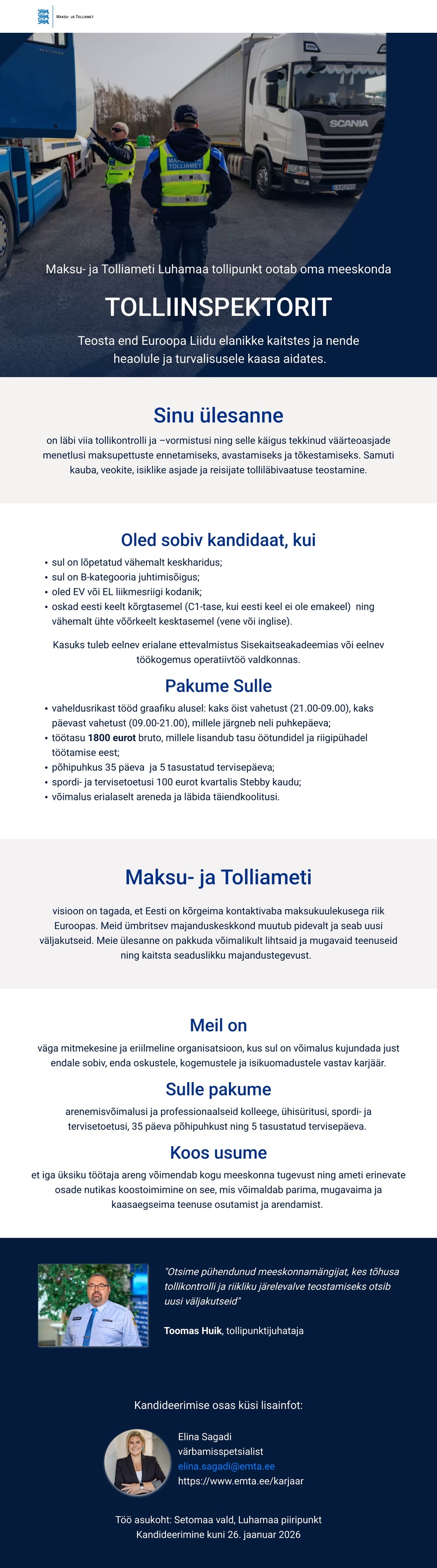 Maksu- ja Tolliamet Tolliinspektor (Luhamaa tollipunkt)