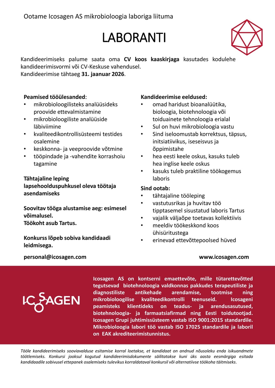 Icosagen AS LABORANT
