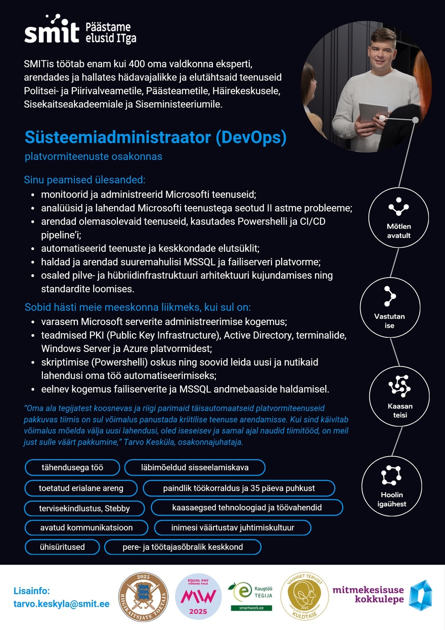 Siseministeeriumi infotehnoloogia- ja arenduskeskus Süsteemiadministraator (DevOps)_Platvorm