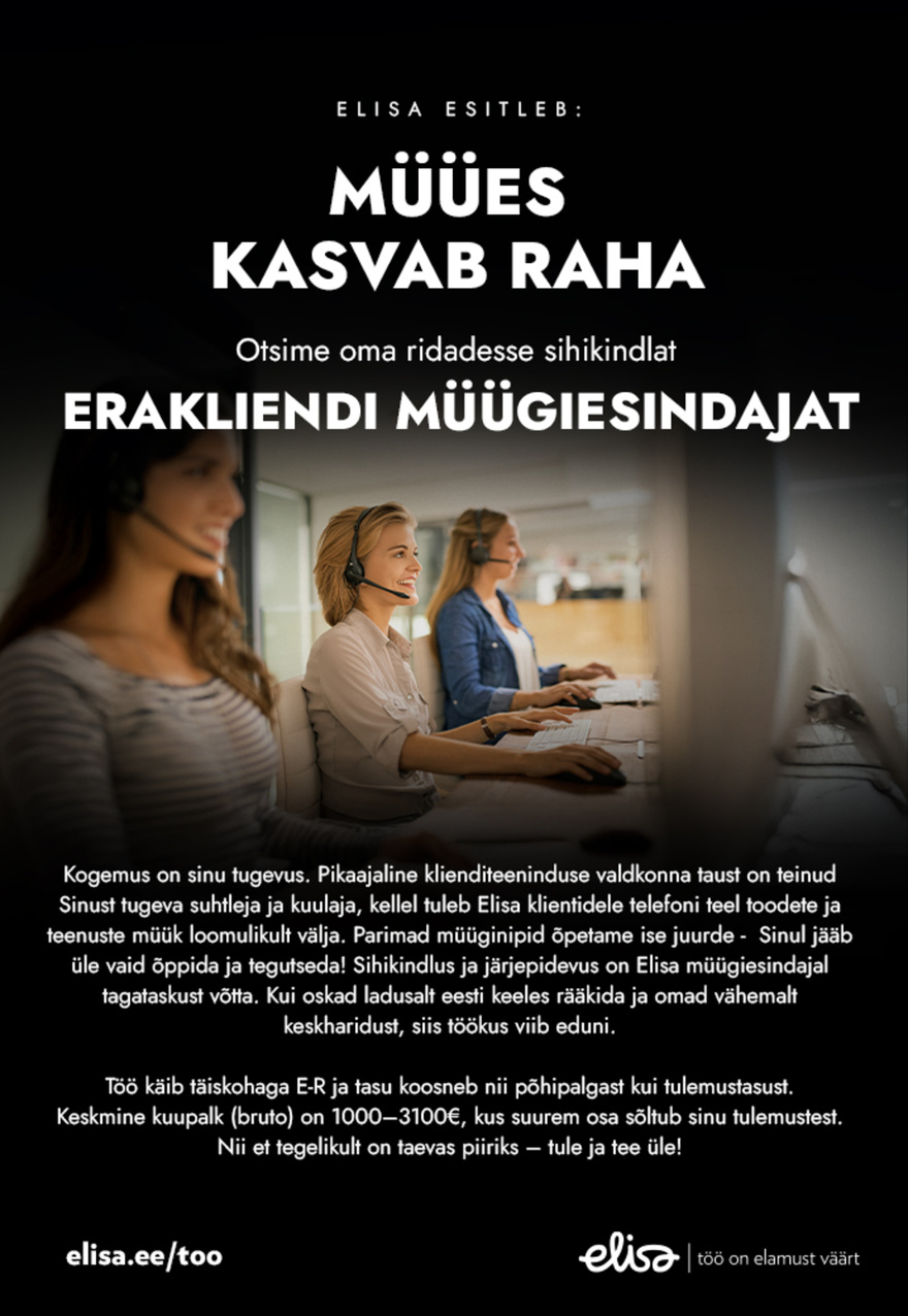 Elisa Eesti AS ERAKLIENDI MÜÜGIESINDAJA (TARTU)
