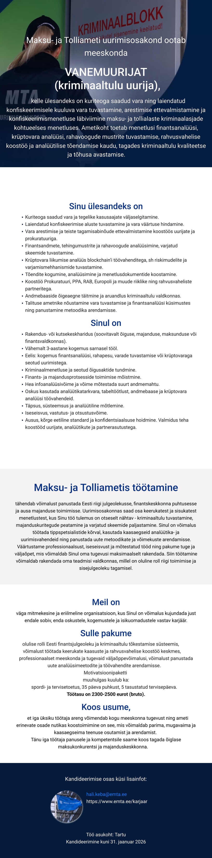 Maksu- ja Tolliamet Vanemuurija (kriminaaltulu uurija)
