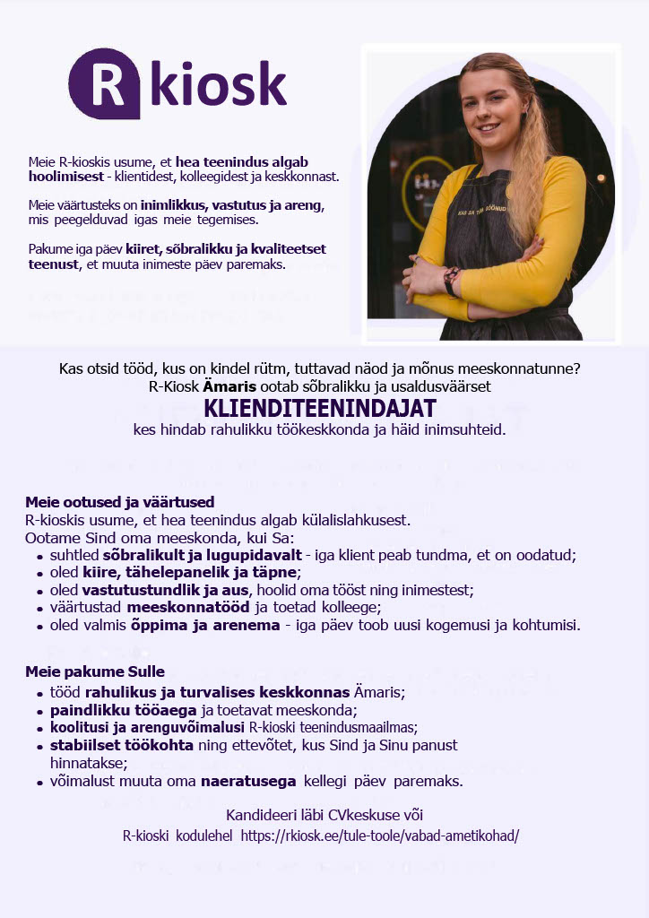 Reitan Convenience Estonia AS Ämari R-kioski klienditeenindaja