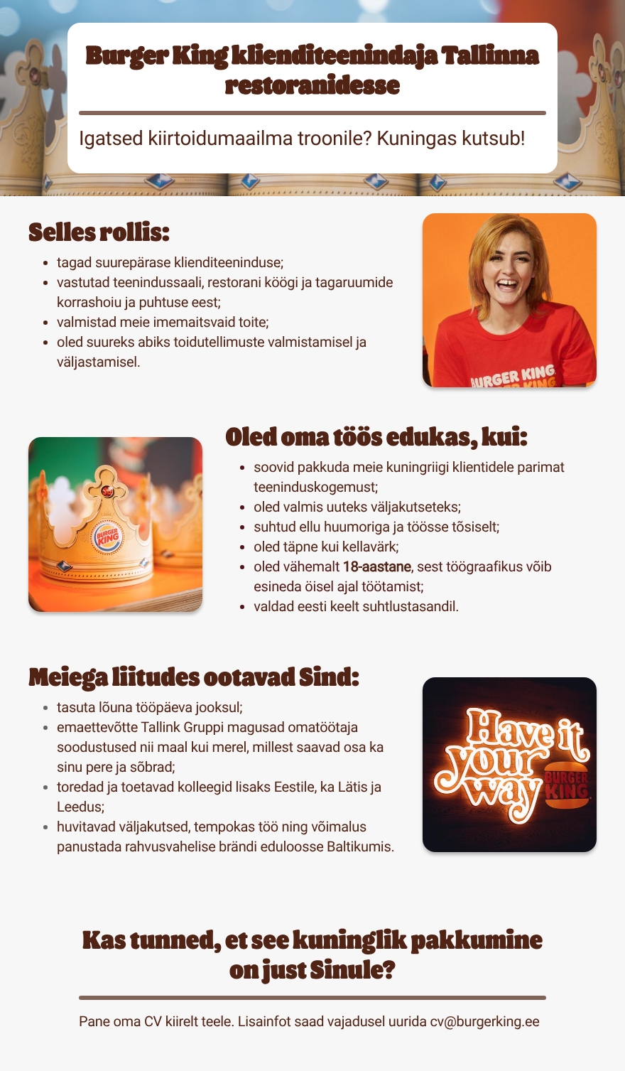 Tallink Grupp AS Klienditeenindaja Tallinna Burger King restoranidesse