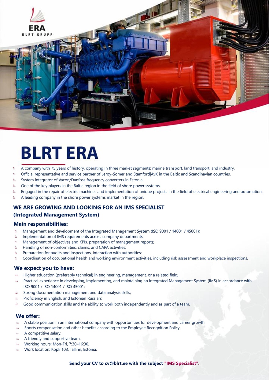 BLRT ERA IMS specialist (Integrated Management System)