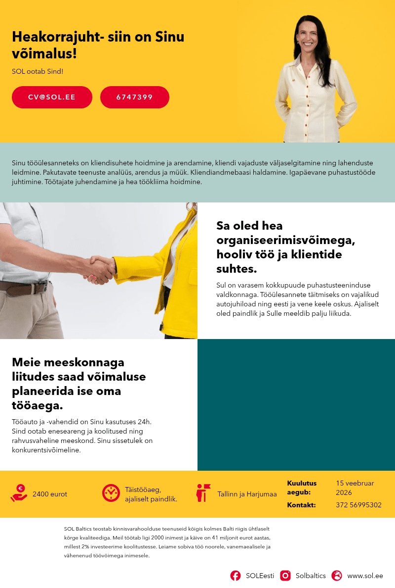 SOL Baltics OÜ Heakorrajuht- siin on Sinu võimalus!