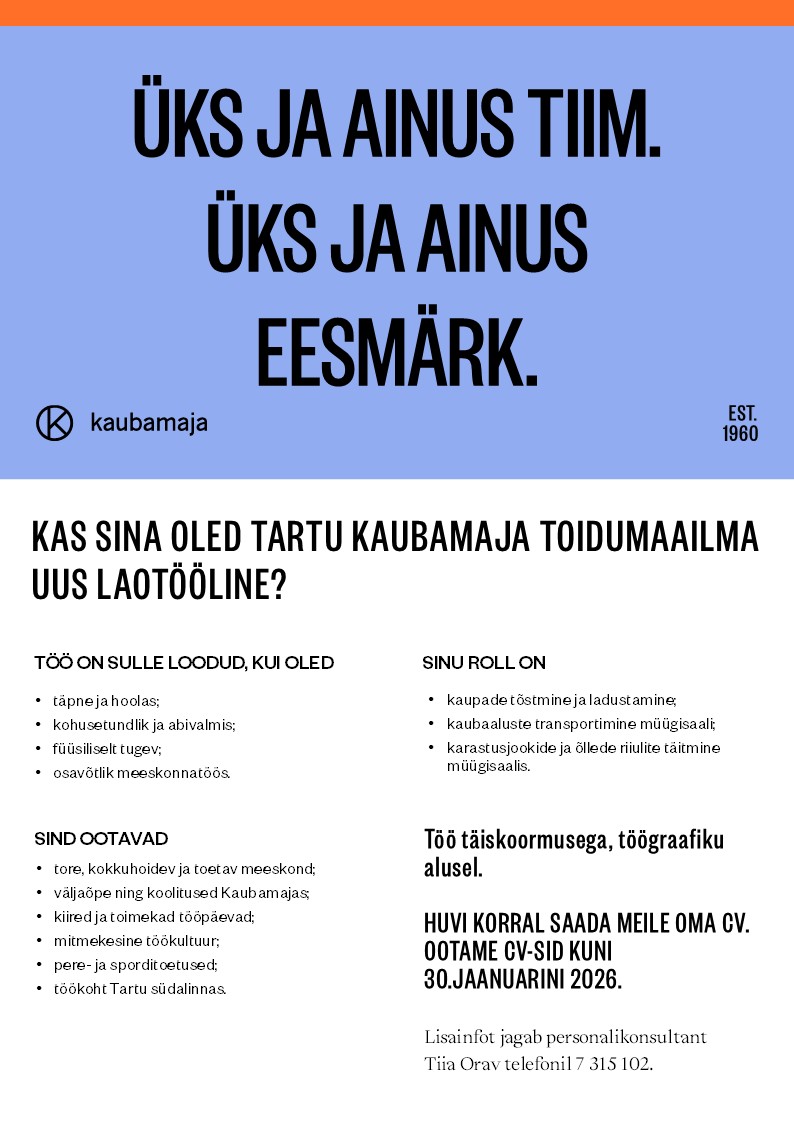 Kaubamaja Laotööline Tartu Kaubamaja Toidumaailmas