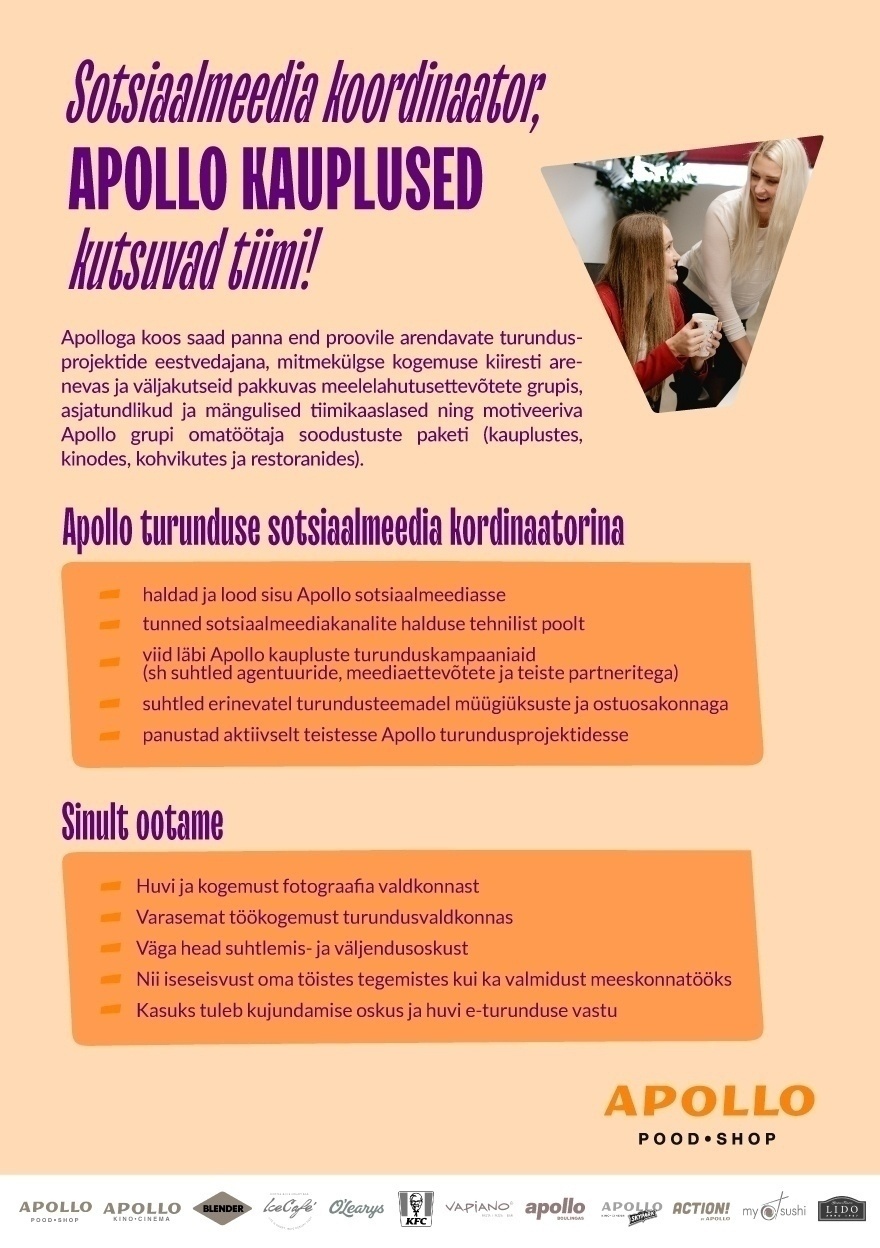 Apollo Kauplused OÜ Sotsiaalmeedia koordinaator – APOLLO kauplused kutsuvad Sind!