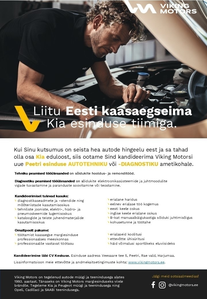 Viking Motors AS Autotehnik või -diagnostik Viking Motorsi Kia Peetri esinduses