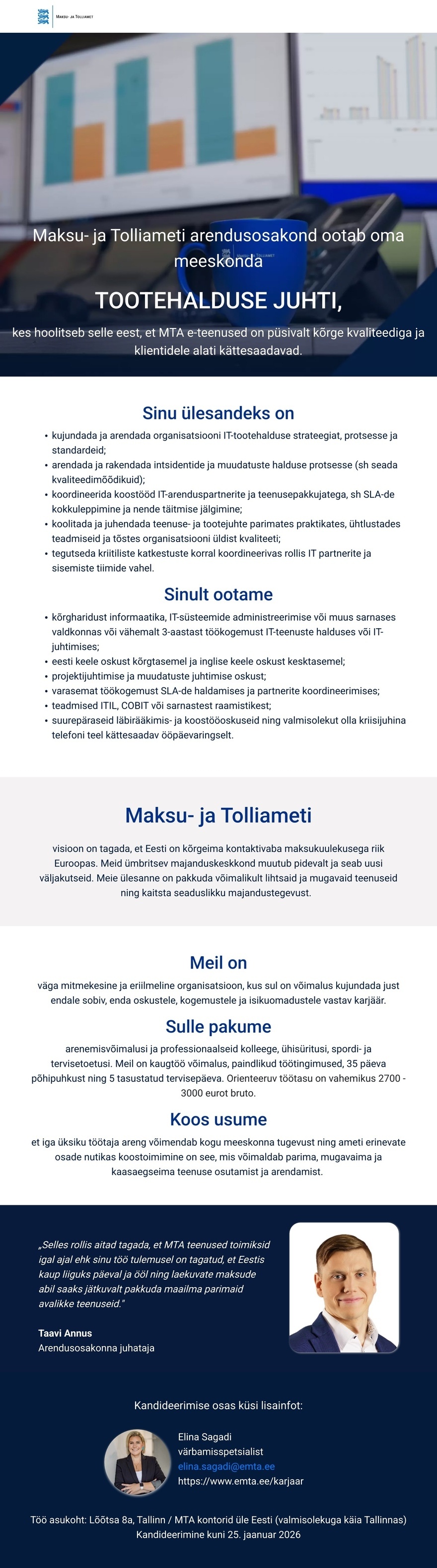 Maksu- ja Tolliamet Tootehalduse juht