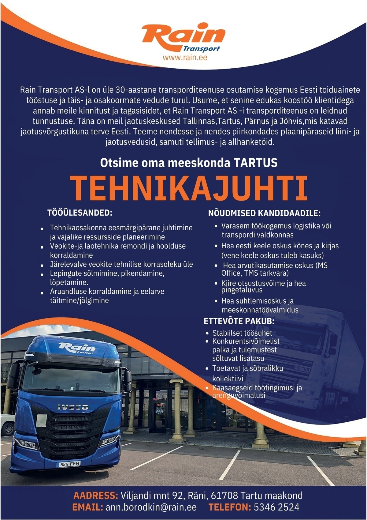 Rain Transport AS Tehnikajuht