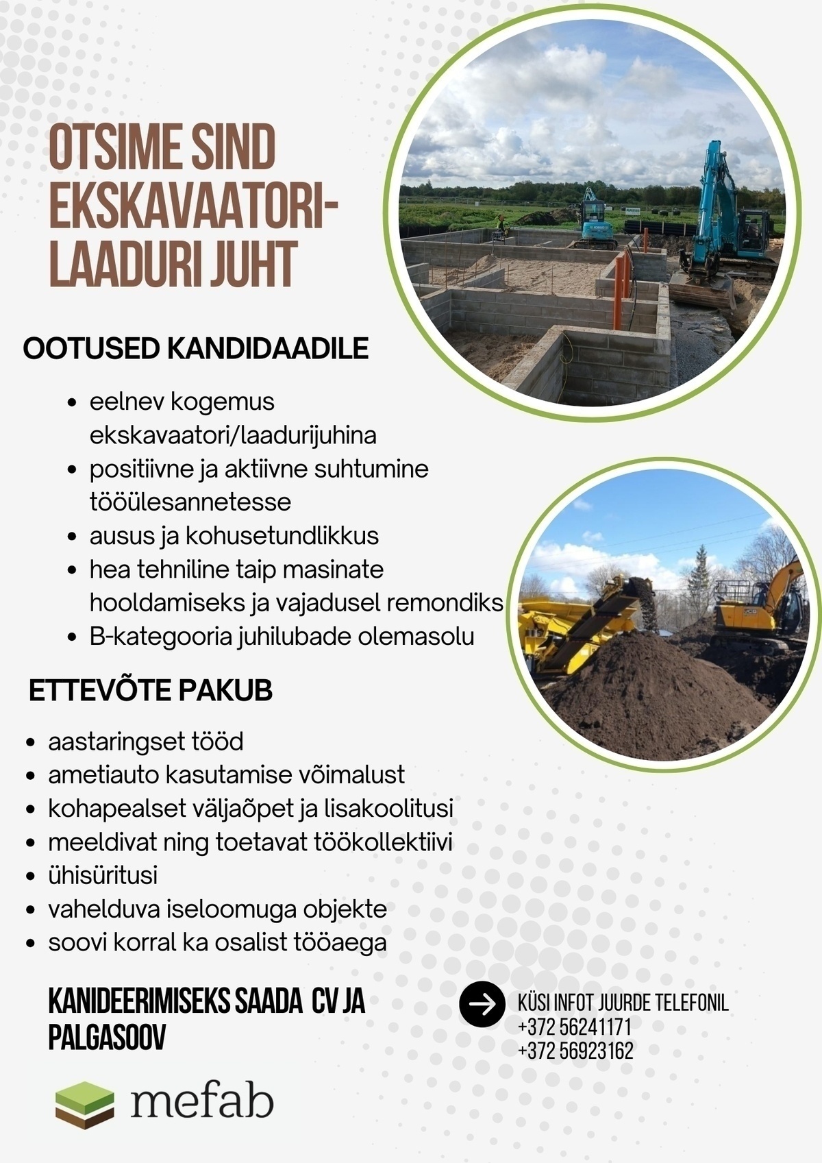 Mefab OÜ Ekskavaatorijuht