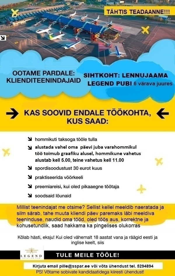 Select Service Partner Eesti AS Legend pubi teenindaja lennujaamas