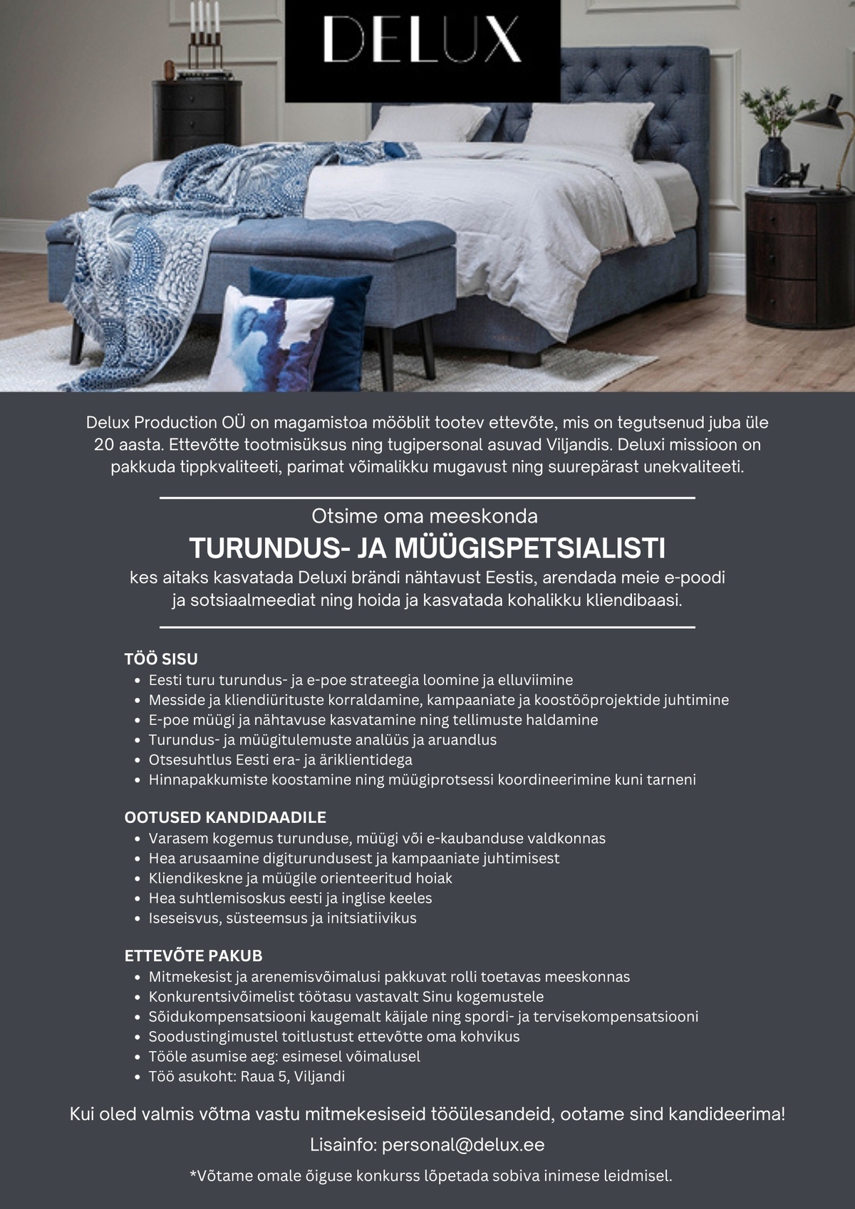 DELUX PRODUCTION OÜ Turundus- ja müügispetsialist