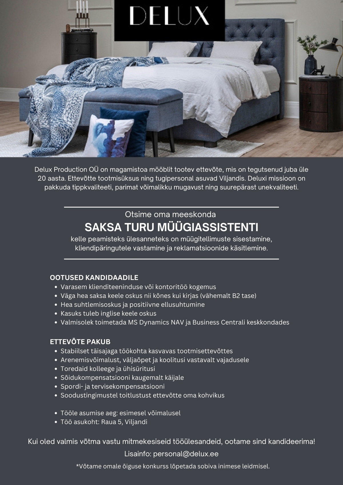 DELUX PRODUCTION OÜ Saksa turu MÜÜGIASSISTENT